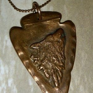Copper Wolf Arrowhead pendant